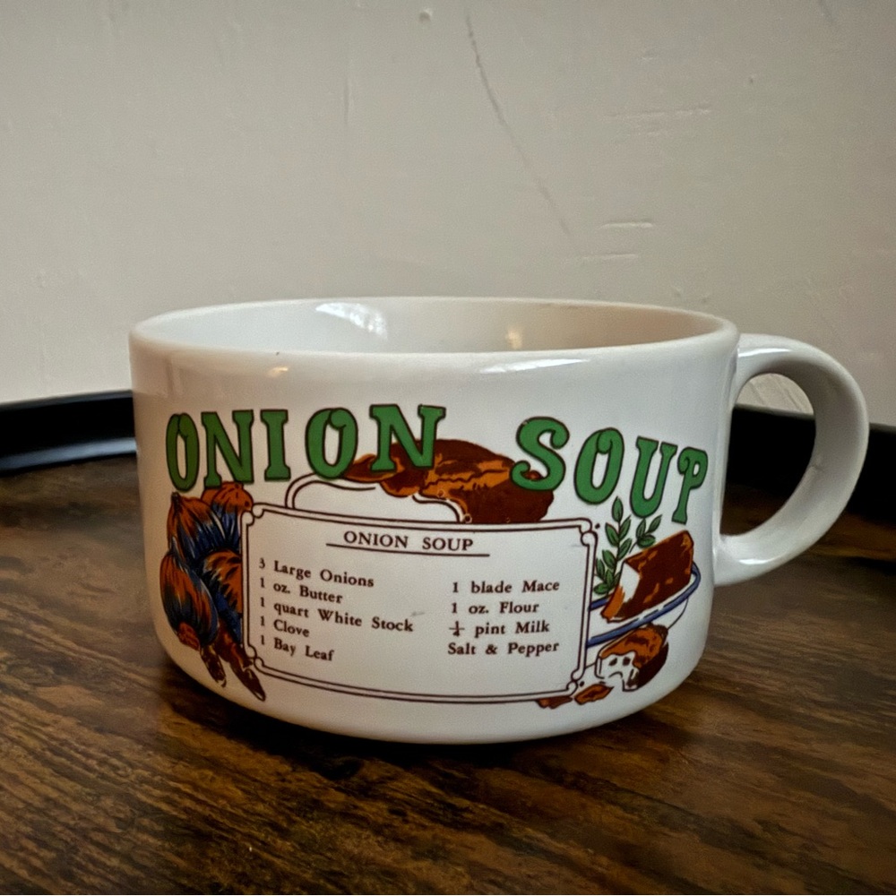 Vintage Recipe Soup Bowl Mug Cup Onion Large